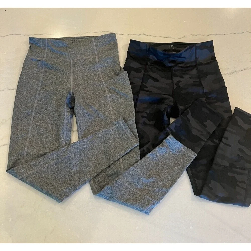 Lot of 2 Teen Girls Gap Leggings Size‎ Large Very Good Condition Camouflage Gray
